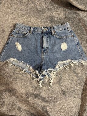 Forever 21 Light Blue Distressed High-Waist Denim Shorts